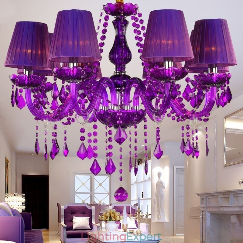 Elegant Crystal Chandelier European Style Purple Pendant Light