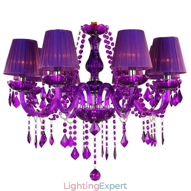 Elegant Crystal Chandelier European Style Purple Pendant Light