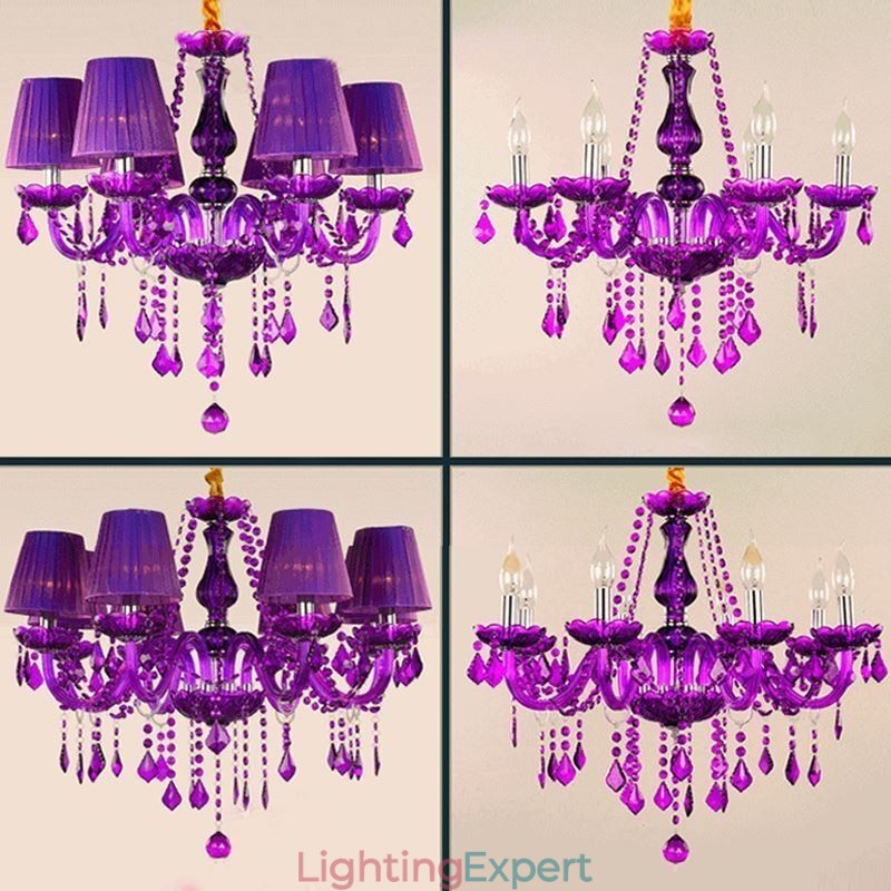 Elegant Crystal Chandelier European Style Purple Pendant Light