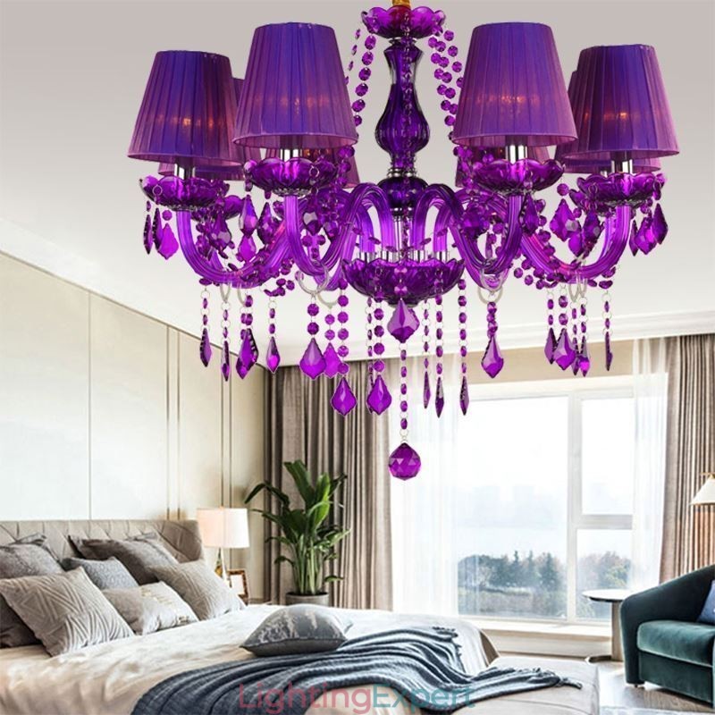 Elegant Crystal Chandelier European Style Purple Pendant Light