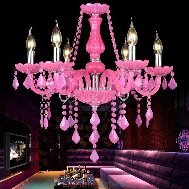 European Style Crystal Chandelier Pink Pendant Light Romantic