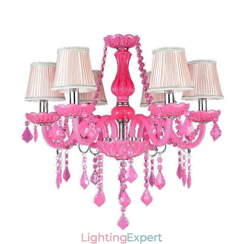 European Style Crystal Chandelier Pink Pendant Light Romantic