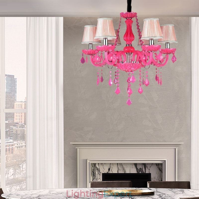 European Style Crystal Chandelier Pink Pendant Light Romantic
