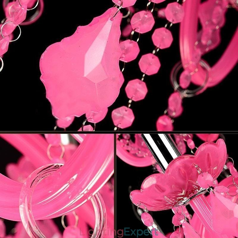 European Style Crystal Chandelier Pink Pendant Light Romantic