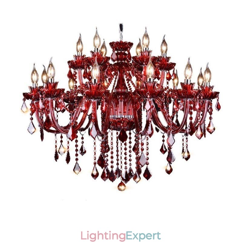 European Crystal Chandelier Red Colour Pendant Light
