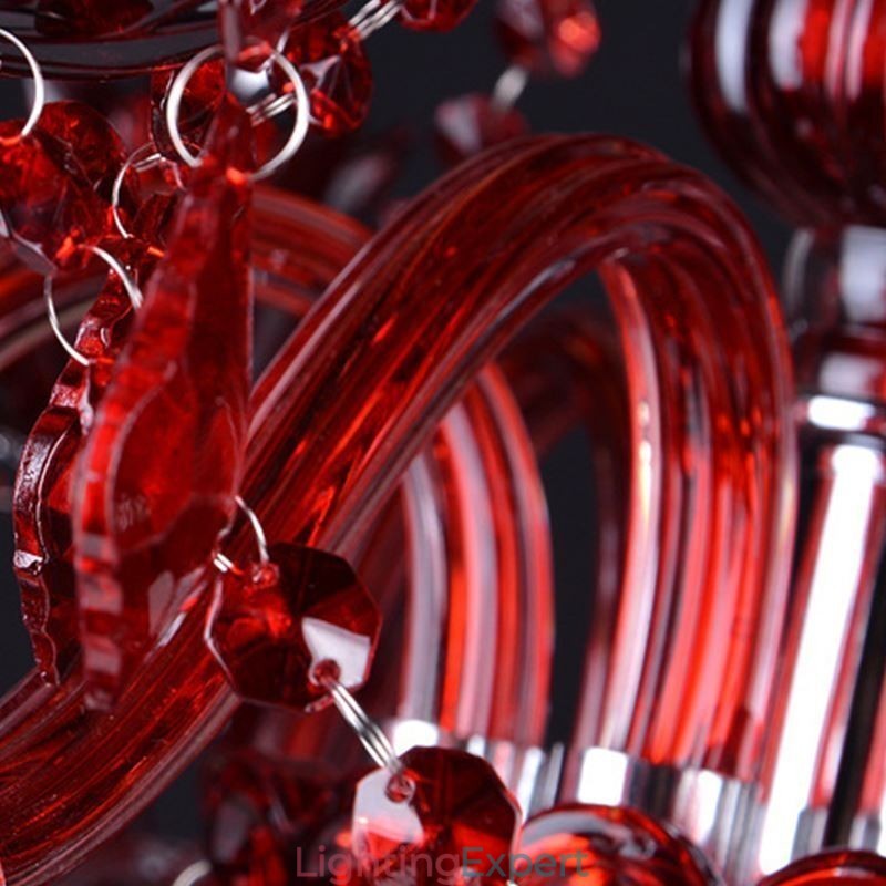European Crystal Chandelier Red Colour Pendant Light