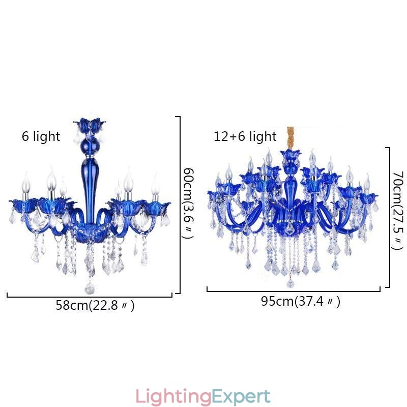 European Style Crystal Chandelier Blue Crystal Glass Pendant Light