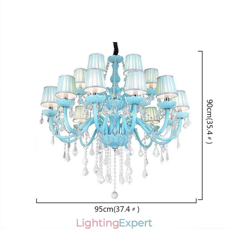 European Large Crystal Chandelier Blue Colour Pendant Light