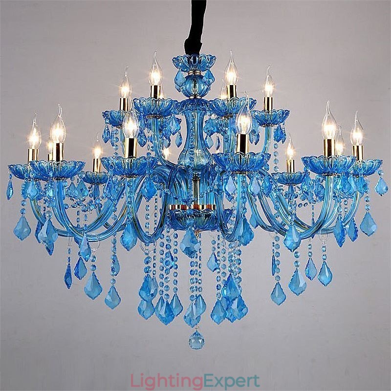 Elegant Crystal Chandelier European Blue Pendant Light