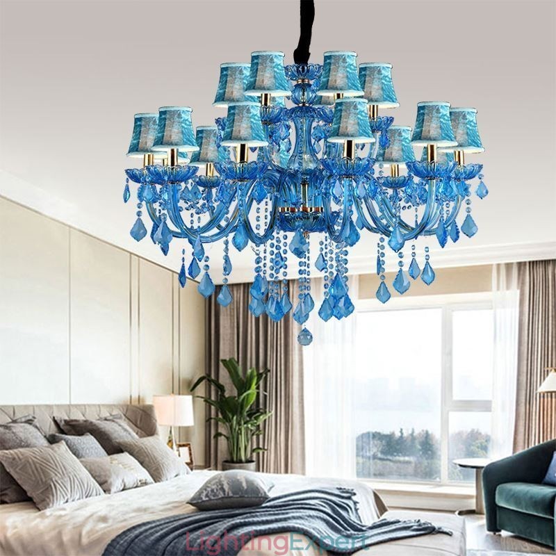 Elegant Crystal Chandelier European Blue Pendant Light