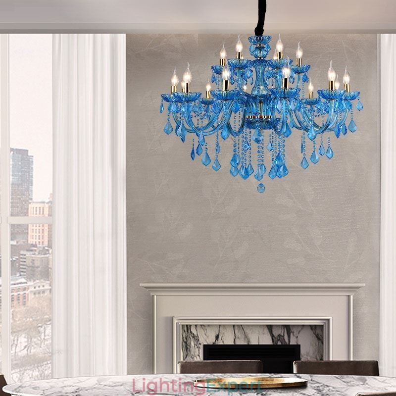 Elegant Crystal Chandelier European Blue Pendant Light
