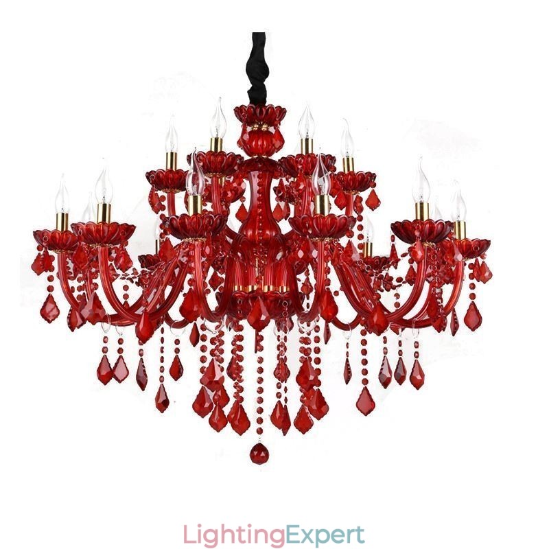 European Elegant Crystal Chandelier Red Colour Pendant Light