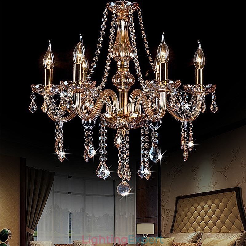 European Crystal Chandelier Luxury Amber Colour Pendant Light