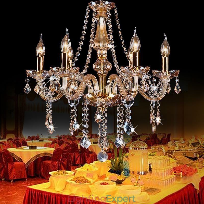 European Crystal Chandelier Luxury Amber Colour Pendant Light