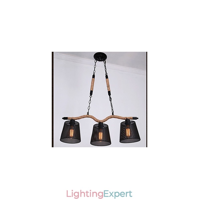 Retro Creative Three Pastoral head Rope Chandelier