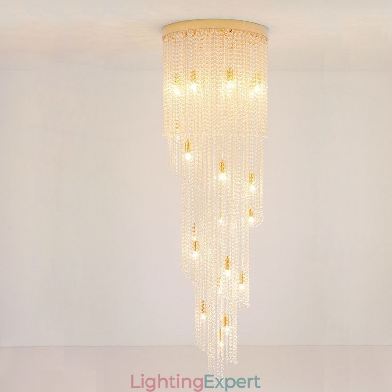 Modern Crystal Chandelier Luxury Staircase Crystal Ceiling Light With 19 Lights