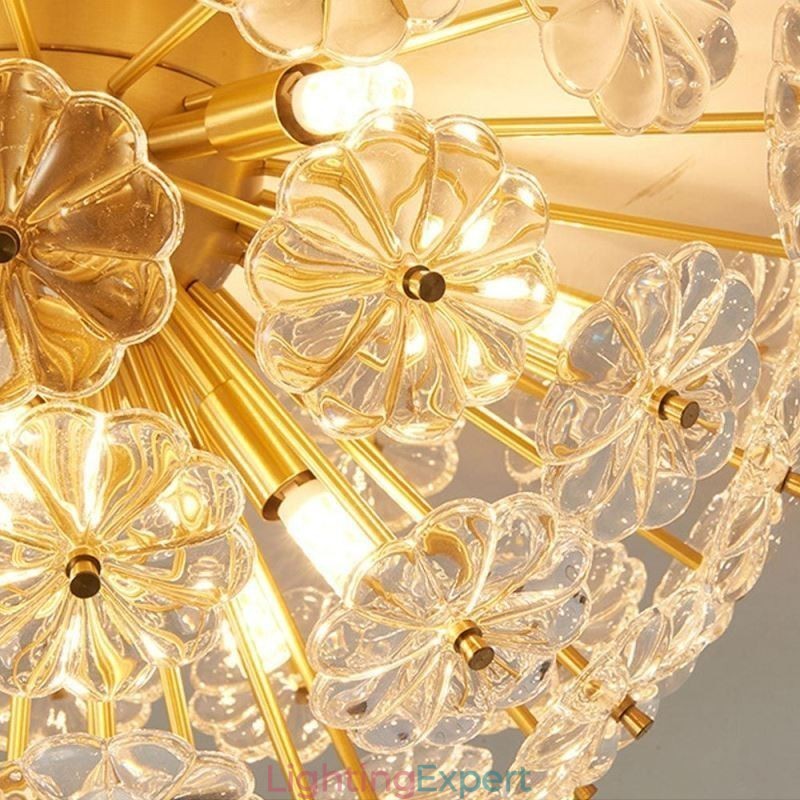 Semi Circle Glass Flush Mount Modern Decorative Flower Shaped Ceiling Light
