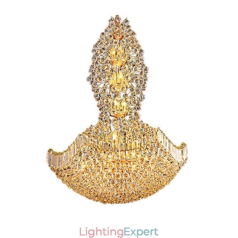European Crystal Empire Chandelier Large Gold Colour Pendant Light
