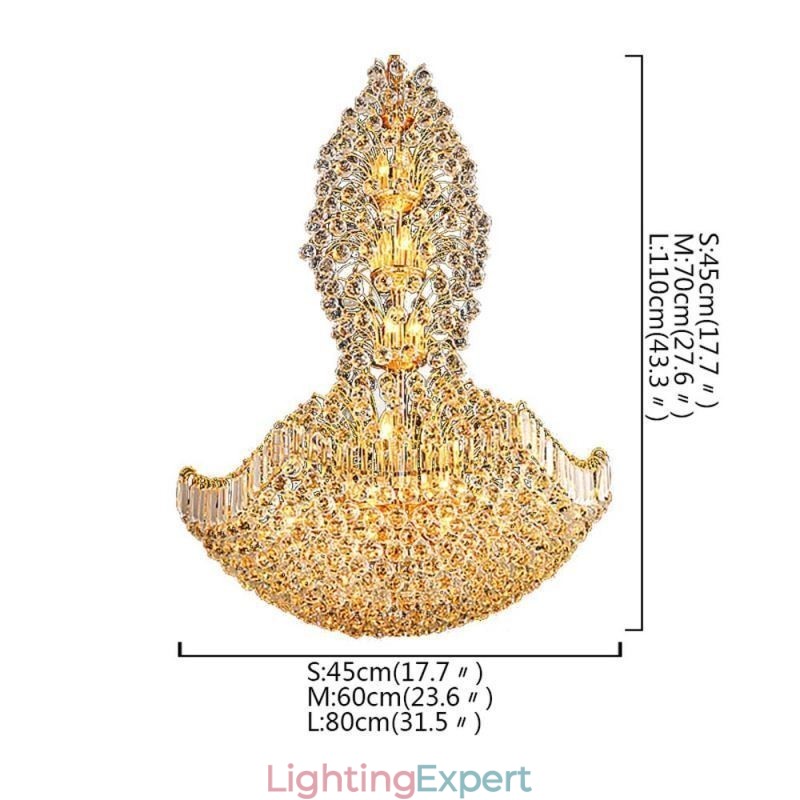 European Crystal Empire Chandelier Large Gold Colour Pendant Light