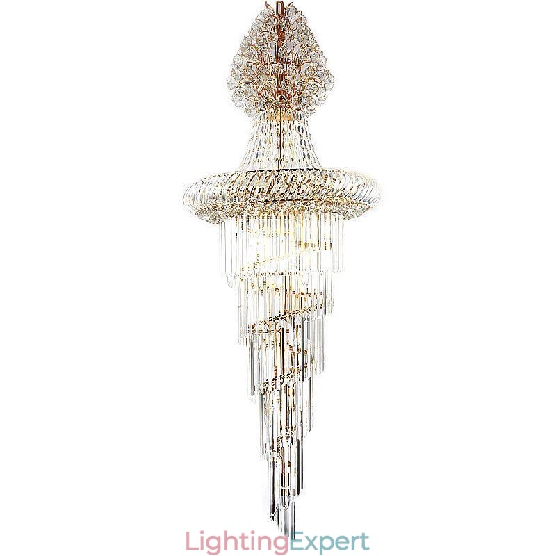 Luxury Crystal Chandelier Modern European Graceful Long Pendant Duplex Staircase
