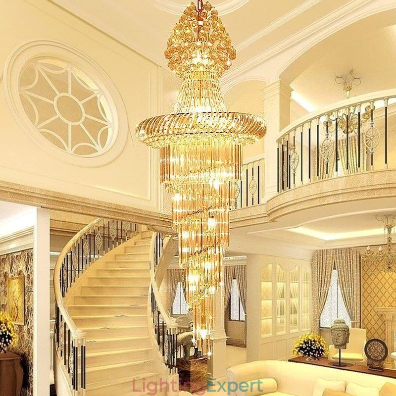 Luxury Crystal Chandelier Modern European Graceful Long Pendant Duplex Staircase