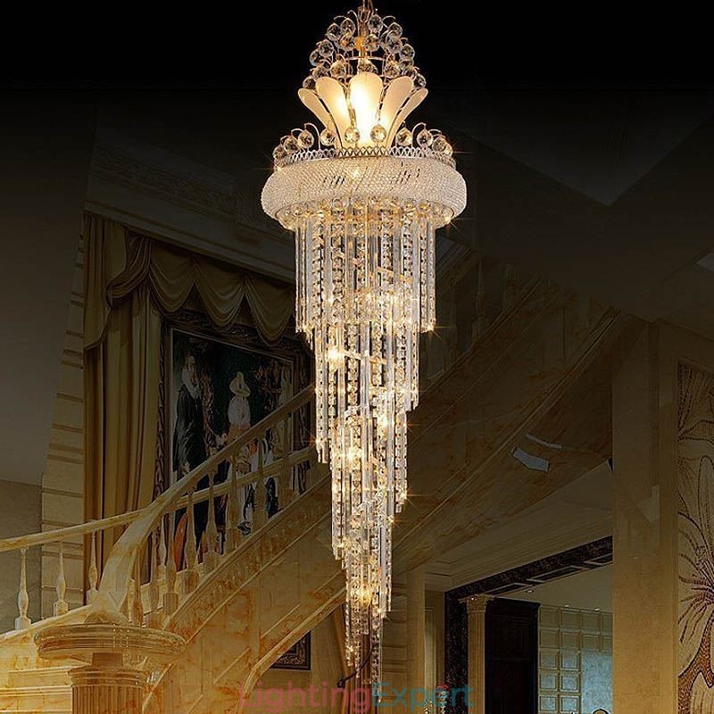 Graceful Crystal Chandelier Modern Simple Long Pendant Duplex Staircase