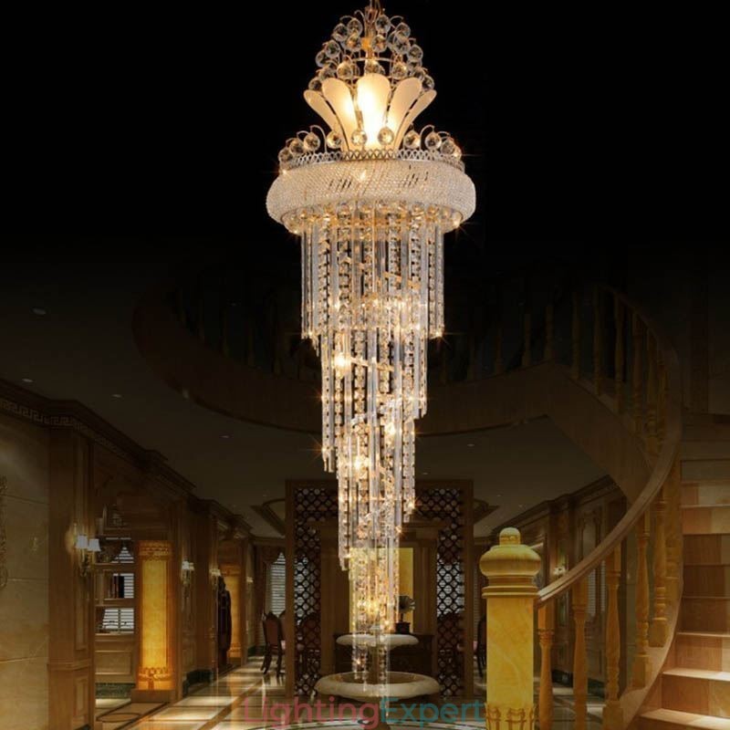 Graceful Crystal Chandelier Modern Simple Long Pendant Duplex Staircase