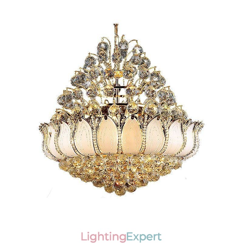 Contemporary Crystal Empire Chandelier Gold Colour Pendant Light Lotus