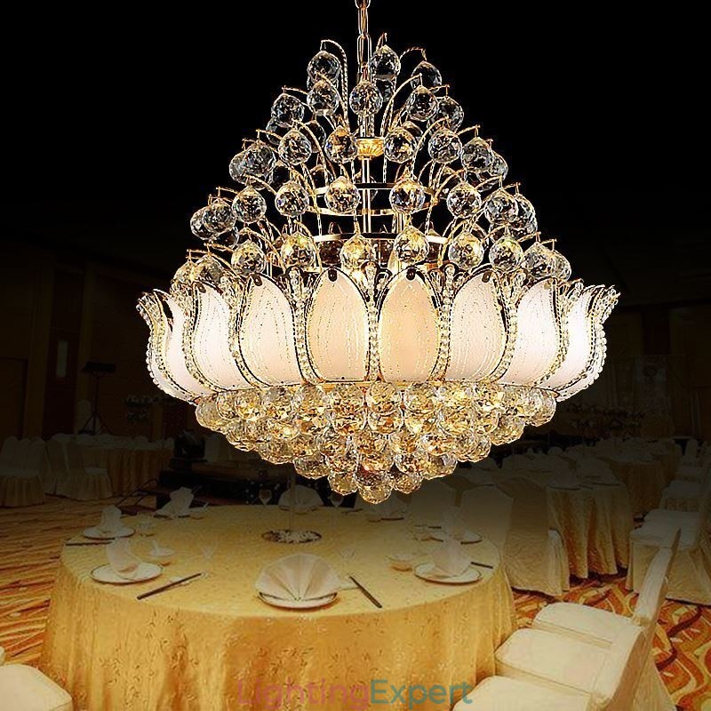 Contemporary Crystal Empire Chandelier Gold Colour Pendant Light Lotus