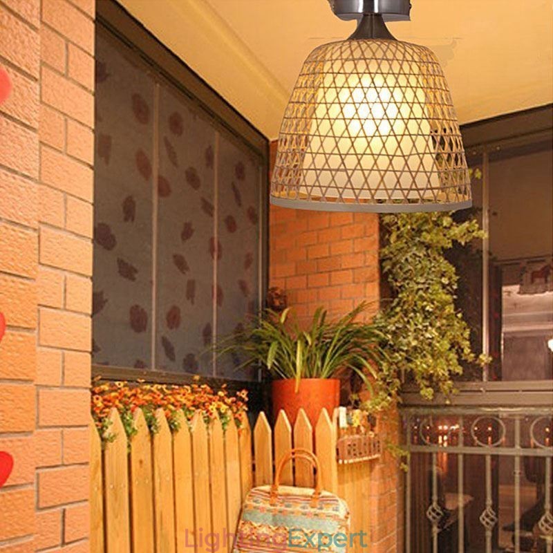 Bamboo Semi Flush Mount Creative Round Ceiling Light Vestibule Lighting
