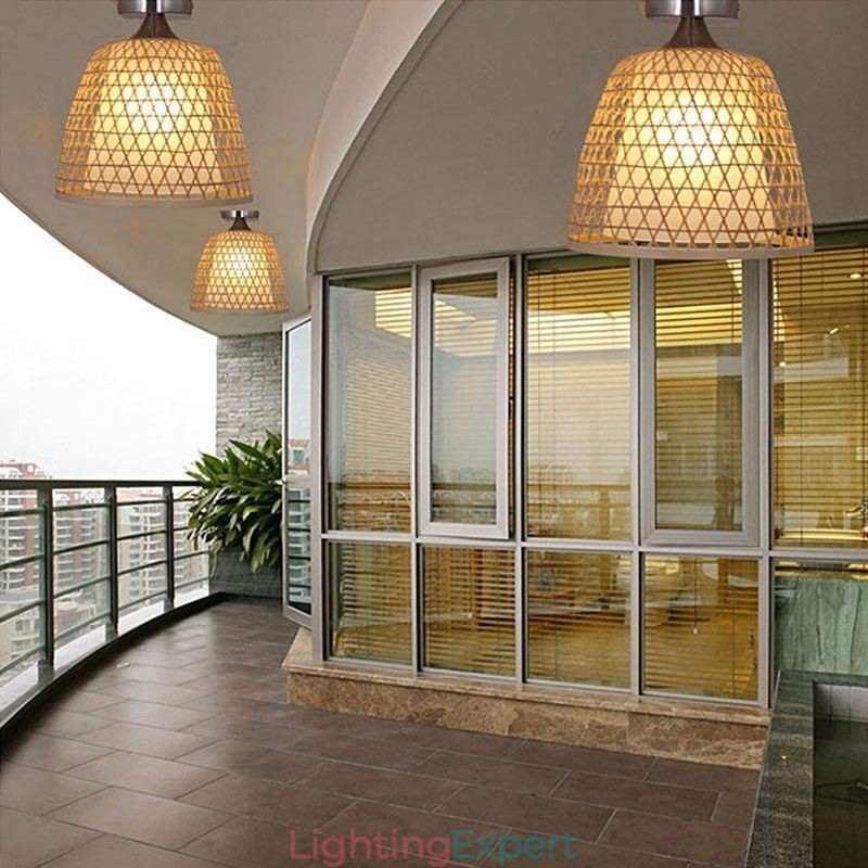 Bamboo Semi Flush Mount Creative Round Ceiling Light Vestibule Lighting