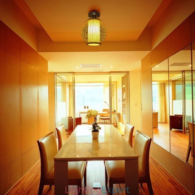 Unique Semi Flush Mount Creative Round Bamboo Ceiling Light Porch Lighting