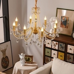 American Crystal Pendant Light Country Style Creative Iron Art Ceiling Light