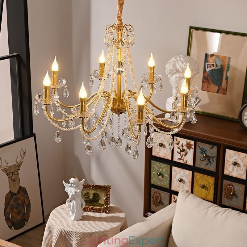 American Crystal Pendant Light Country Style Creative Iron Art Ceiling Light