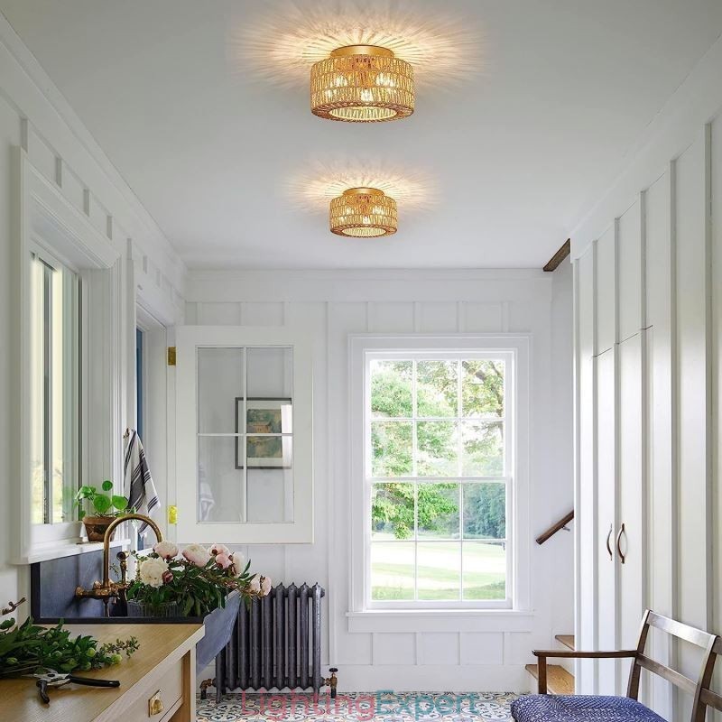 Country Style Flush Mount American Woven Cage Ceiling Light