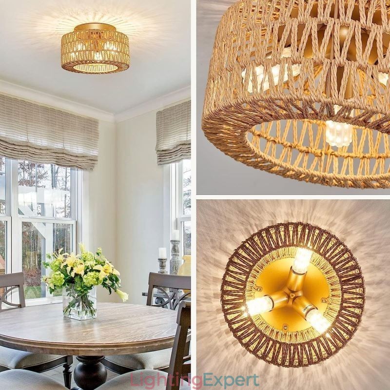 Country Style Flush Mount American Woven Cage Ceiling Light