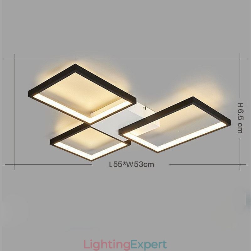 Flush Mount Minimalist 3 Square Ceiling Light Stepless Dimmable With Remote Control 60W