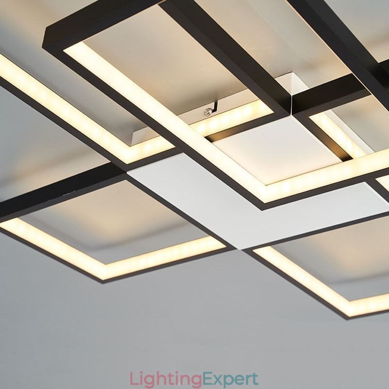 Minimalist Flush Mount Five Square Ceiling Light Stepless Dimmable With Remote Control 92W