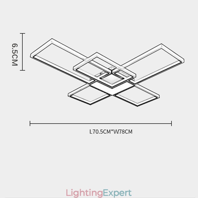 Minimalist Flush Mount Five Square Ceiling Light Stepless Dimmable With Remote Control 92W