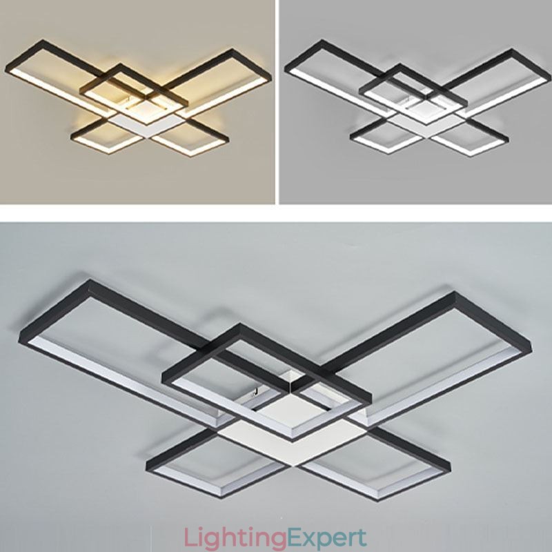 Minimalist Flush Mount Five Square Ceiling Light Stepless Dimmable With Remote Control 92W