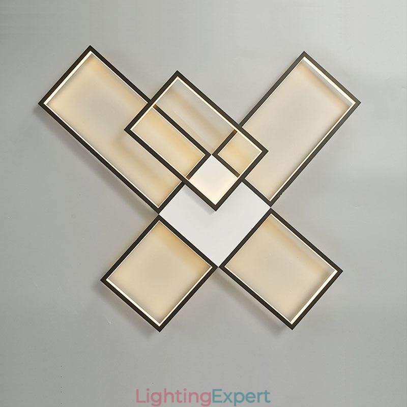 Minimalist Flush Mount Five Square Ceiling Light Stepless Dimmable With Remote Control 92W