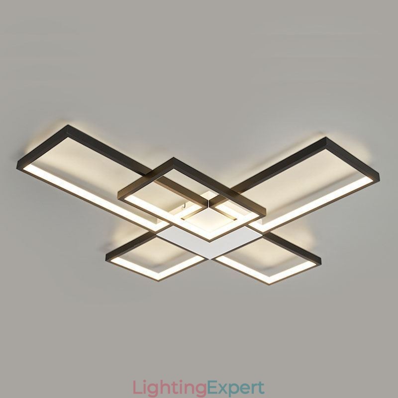 Minimalist Flush Mount Five Square Ceiling Light Stepless Dimmable With Remote Control 92W