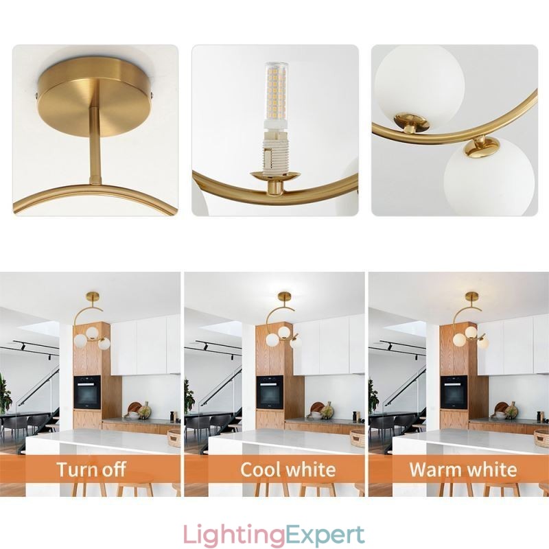 Modern And Simple Flush Mount Three Head Milky White Glass Ceiling Light G9 5W