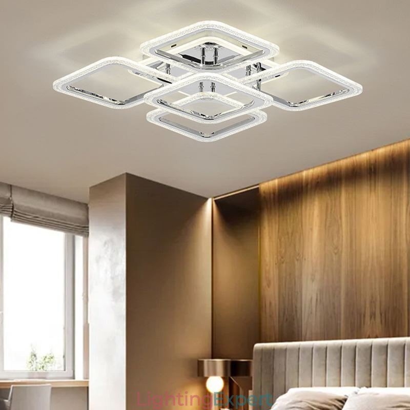 Flush Mount Chrome Acrylic Square Ceiling Light 5 Lights