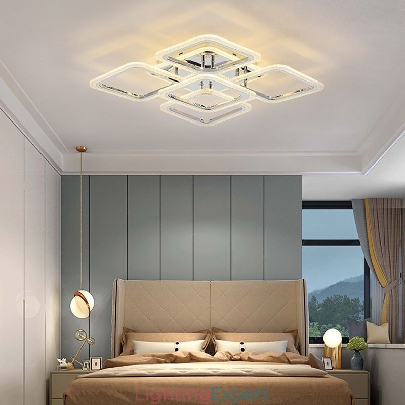 Flush Mount Chrome Acrylic Square Ceiling Light 5 Lights