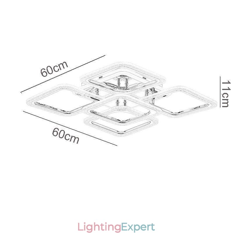Flush Mount Chrome Acrylic Square Ceiling Light 5 Lights