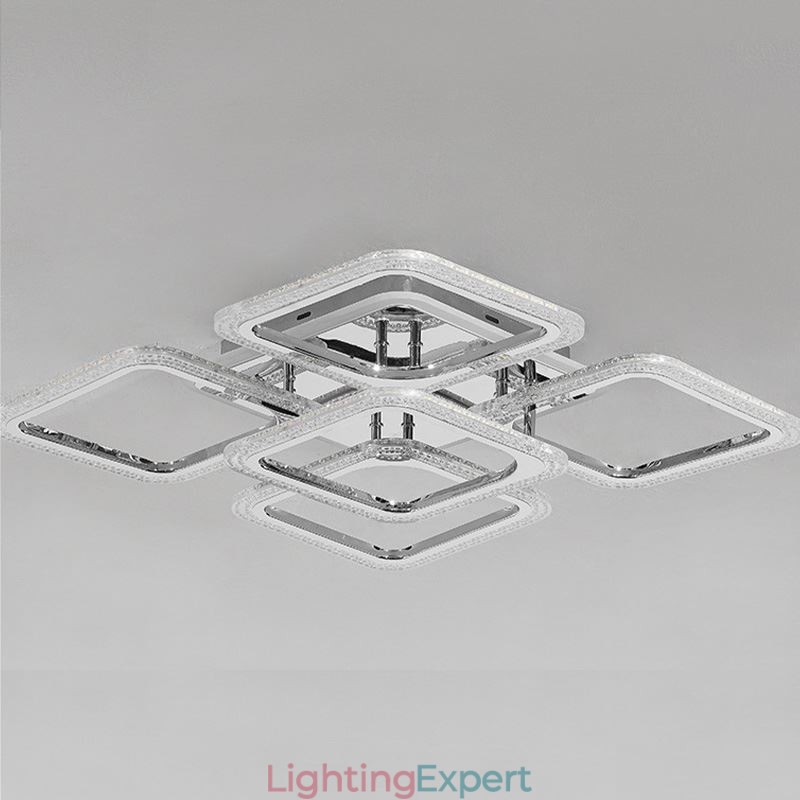 Flush Mount Chrome Acrylic Square Ceiling Light 5 Lights