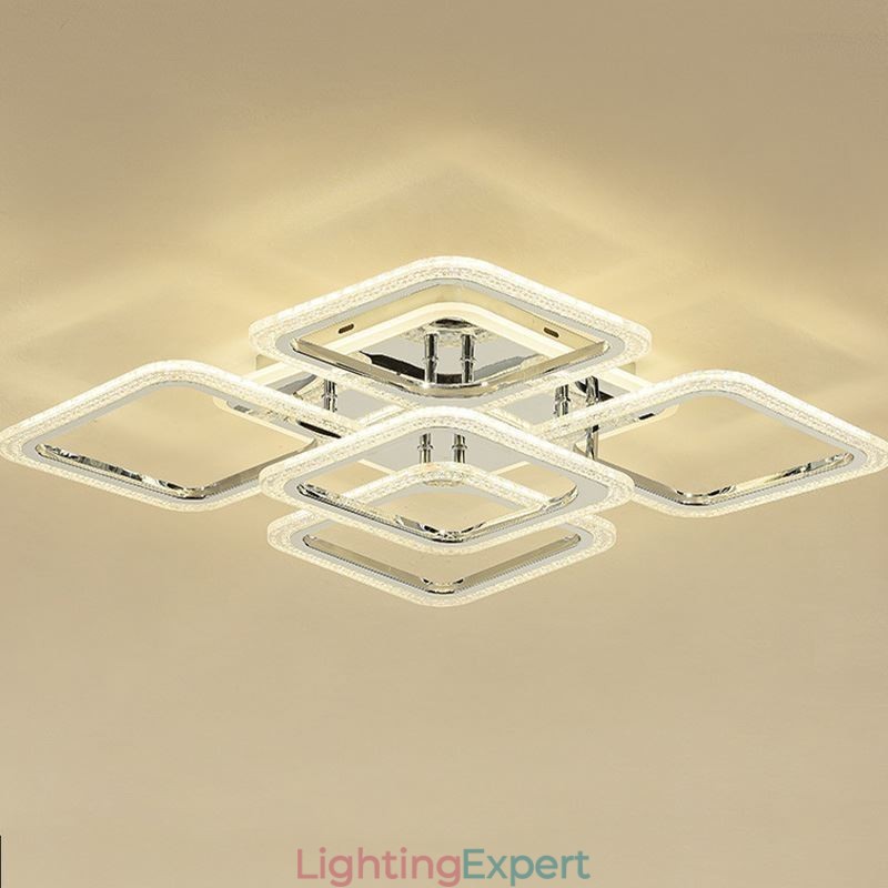 Flush Mount Chrome Acrylic Square Ceiling Light 5 Lights