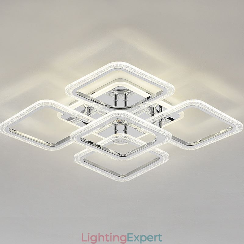 Flush Mount Chrome Acrylic Square Ceiling Light 5 Lights