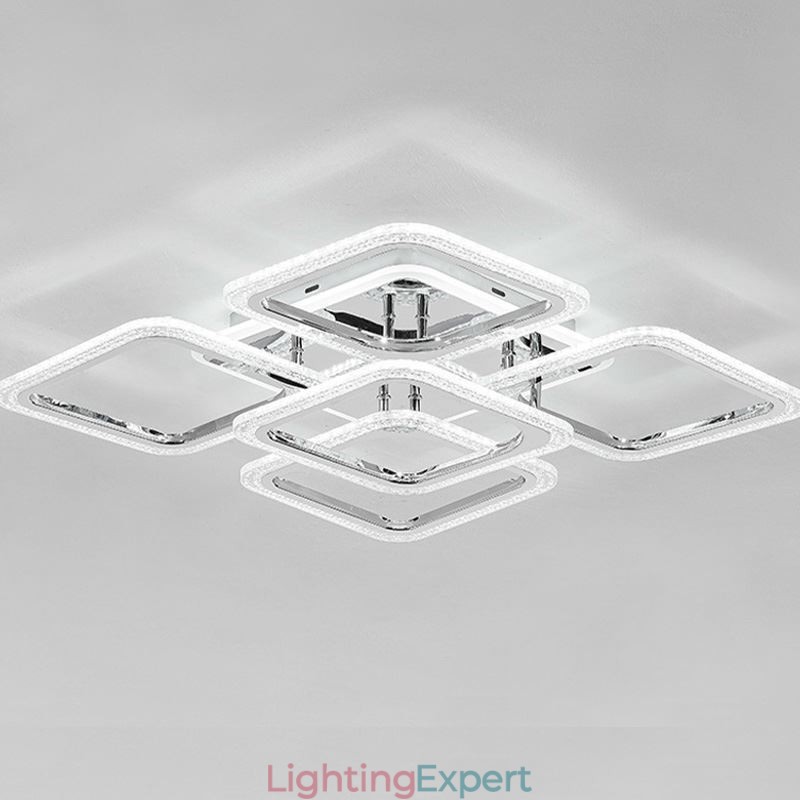 Flush Mount Chrome Acrylic Square Ceiling Light 5 Lights